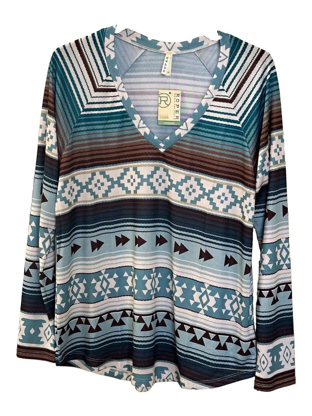 Roper Western Aztec Print Jersey Shirt Women’s XL Southwestern Long Sleeve Rodeo